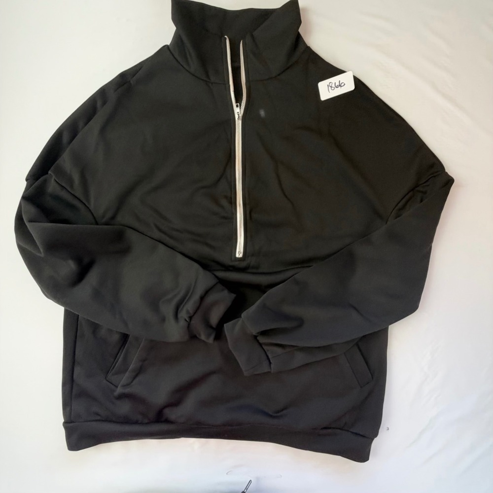 Quarter Zip Pullover Mens XL Black Athleisure Oversized Sweatshirt